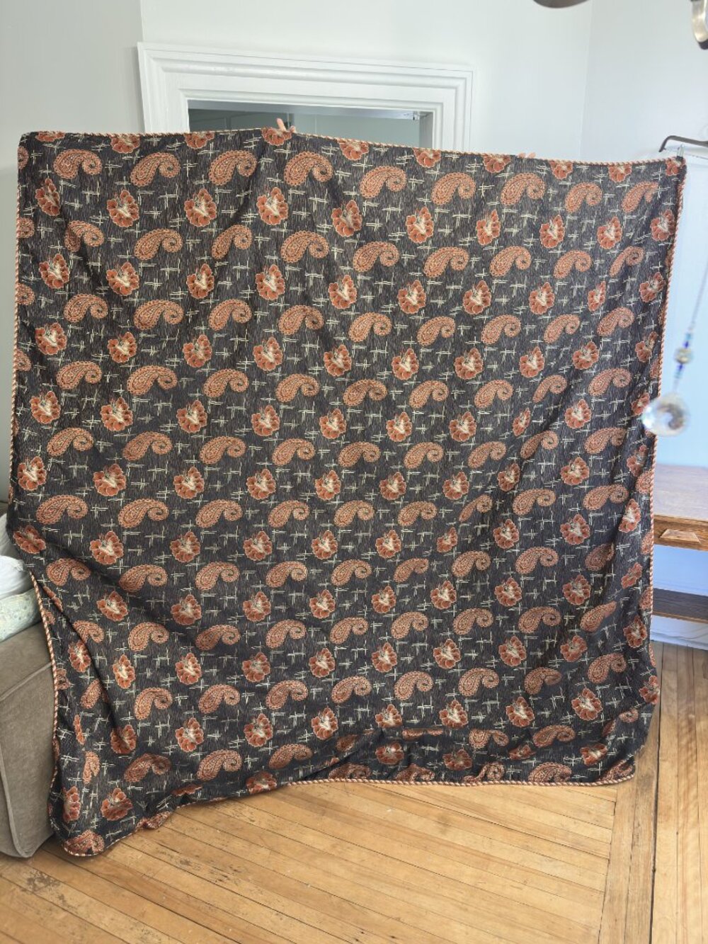 86"X86" BED COVER POSSIBLY JAPANESE SILK.  HEAVY FABRIC